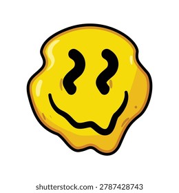 Psychedelic melting smile face creating a cheerful and distorted emotion, perfect for expressing counterculture themes, abstract concepts, or vibrant retro graphics