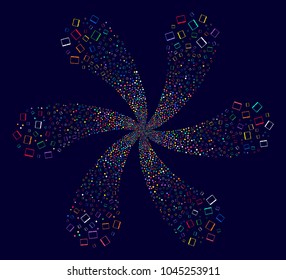 Psychedelic Mobile Tablet rotation flower shape on a dark background. Impressive flower organized from randomized mobile tablet items.