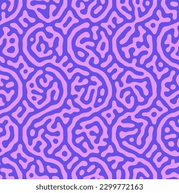 Psychedelic Motif Violet Purple Seamless Pattern Vector Abstract Background. Modern Textile Design Repetitive Bizarre Acid Trip Graphical Abstraction. Liquid Intricate Wavy Structure Endless Ornament