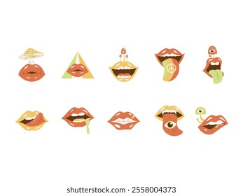 Psychedelic Mouth Design Element Set