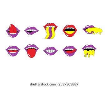 Conjunto de Elementos de Ilustração de Boca Psicodélica 