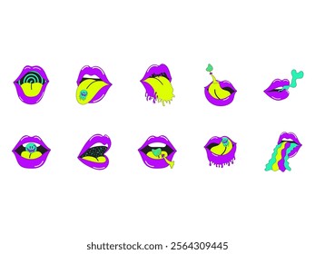 Psychedelic Mouth Illustration Element Set
