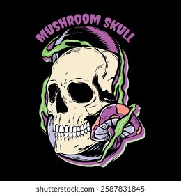 Psychedelic mushroom skull vector art