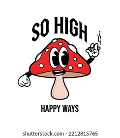 Psychedelic Mushroom smoking Weed. Hippie killer acid lcd journey. The cartoon is so high. Cannabis Character free vector