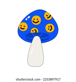 Psychedelic mushroom in the style of the 60s - 70s. Bright mushroom fly agaric. Vector illustration isolated on a white background