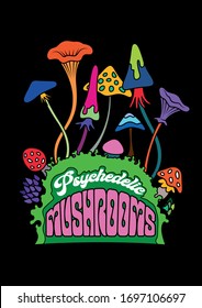 Psychedelic Mushrooms 1960s Hippie style Illustration