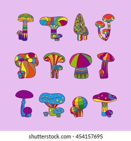 Psychedelic mushrooms or hallucinogenic fungus vector illustration