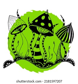 Psychedelic mushrooms hand drawn vector illustration for printing on t-shirt
