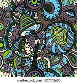 Psychedelic mushrooms seamless pattern. Abstract vector background.