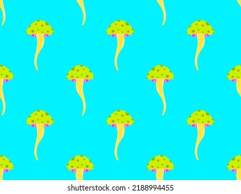 Psychedelic mushrooms seamless pattern. Acid trip, colorful mushrooms in the style of the 80s. Design for posters, banners and promotional products. Vector illustration