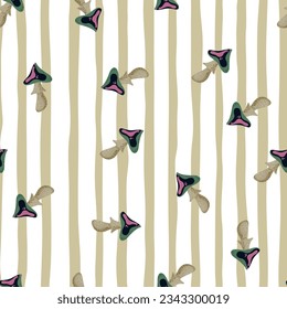 Psychedelic mushrooms seamless pattern. Magical fly agaric wallpaper. Design for printing, textile, fabric, fashion, interior, wrapping paper. Vector illustration