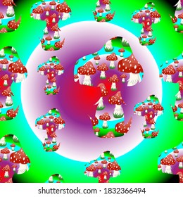 hongos psicodélicos, patrón ininterrumpido, ilustración vectorial