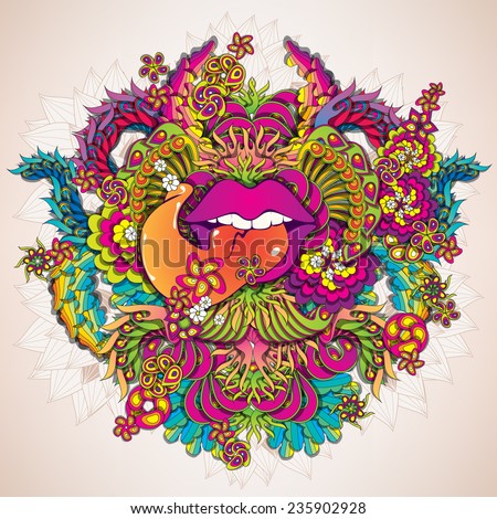 Psychedelic music with lips illustration