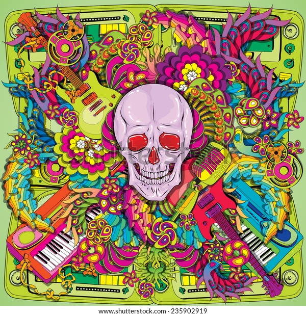 Psychedelic Music Skull Illustration Stock Image | Download Now