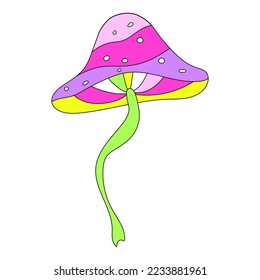 Psychedelic neon mushroom with wavy stripes. Fantasy fly agaric