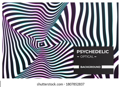 Psychedelic optical art, Abstract background in black and white with wavy lines pattern Premium Vector
