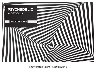 Psychedelic optical art, Abstract background in black and white with wavy lines pattern Premium Vector
