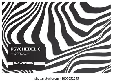 Psychedelic optical art, Abstract background in black and white with wavy lines pattern Premium Vector
