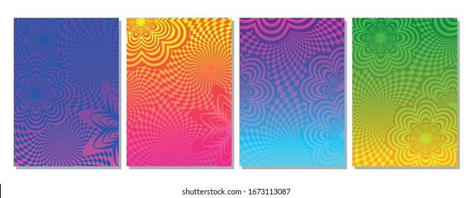 Psychedelic Optical Illusion Background, Bright Colors, Flowers, Swirls