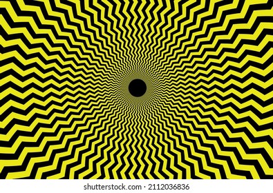 Psychedelic optical illusion black and yellow 3d background. Hypnosis design optical illusion vector. EPS 10 vector illustration