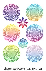 Psychedelic Optical Illusion Elements, Geometric Shapes, Swirls, Waves 