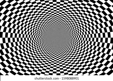 Psychedelic optical spiral with radial rays, twirl, vortex backgrounds. Hypnotic spiral
