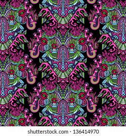 Psychedelic Ornament Tribal Vector Pattern