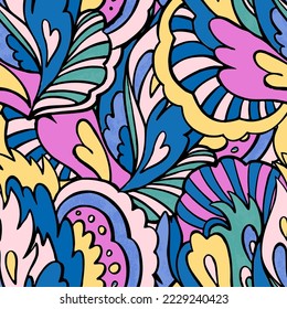 Psychedelic ornamental pattern. Hand drawn texture with floral and botanical ornate shapes and motifs. 