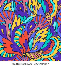 Psychedelic ornamental pattern. Watercolor hand drawn texture with floral and botanical ornate shapes and motifs. 