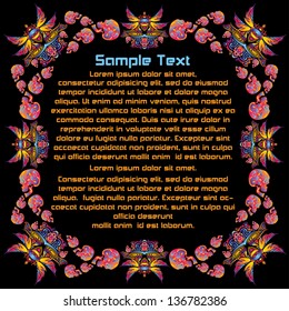 Psychedelic party DJ vector text frame illustration