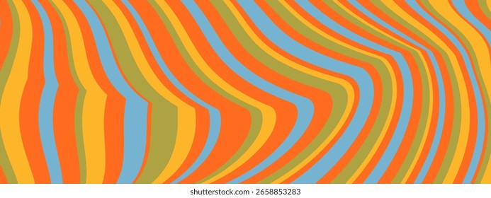 Psychedelic pattern with abstract wave lines and liquid vector texture for groovy or retro print. Wavy background by smooth swirl design. Seamless and minimal art in bold curvy 70s style.