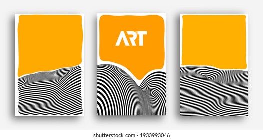 Psychedelic pattern background optical illusion vector.Vector Poster Set. Abstract 3d black and white lines background.