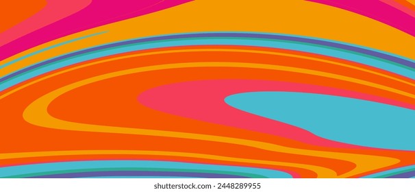 Psychedelic Pattern with Colorful Colors. Abstract Retro Background with Swirl Line for Advertising, Web Delights, Social Media, Banners, Covers, Posters. Groovy Rainbow Colors for Vector illustration