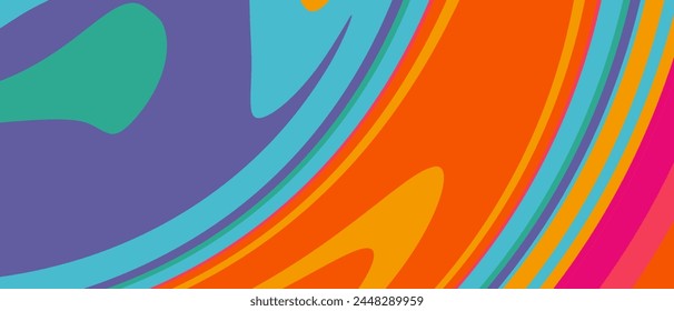 Psychedelic Pattern with Colorful Colors. Abstract Retro Background with Swirl Line for Advertising, Web Delights, Social Media, Banners, Covers, Posters. Groovy Rainbow Colors for Vector illustration