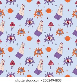 Psychedelic pattern, psychedelic eye pattern, psychedelic collection. Cute illustration in flat style.