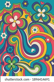 Psychedelic Pattern, Floral Background Hippie Art Style Decor