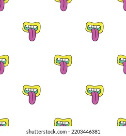 A psychedelic pattern with a funny surreal smile, a mouth with a tongue in a fashionable trippy style. Vector illustration, abstract vector patterns, symbols and signs in acid neon colors