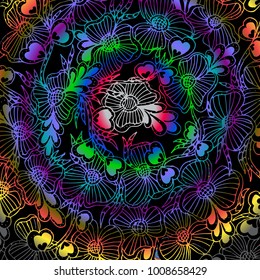 Psychedelic pattern, for meditation, soothing, twisting elements doodle drawn by hand.