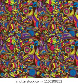 Psychedelic pattern. For meditation, soothing, twisting elements. Doodle drawn by hand