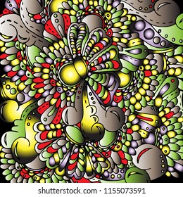 Psychedelic pattern. For meditation, soothing, twisting elements. Doodle drawn by hand