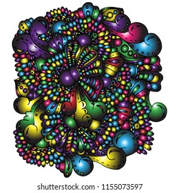 Psychedelic pattern. For meditation, soothing, twisting elements. Doodle drawn by hand