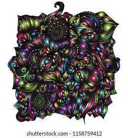 Psychedelic pattern. For meditation, soothing, twisting elements. Doodle drawn by hand