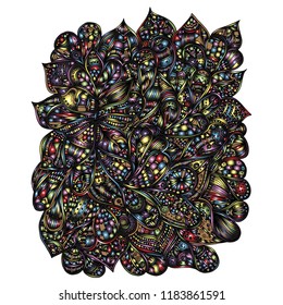 Psychedelic pattern. For meditation, soothing, twisting elements. Doodle drawn by hand
