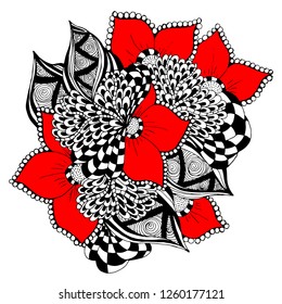 Psychedelic pattern. For meditation, soothing, twisting elements. Doodle drawn by hand