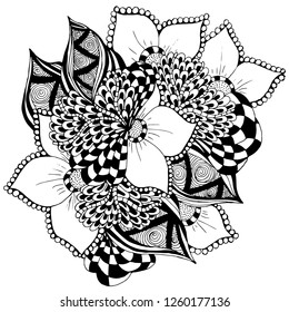 Psychedelic pattern. For meditation, soothing, twisting elements. Doodle drawn by hand