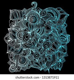 Psychedelic pattern. For meditation, soothing, twisting elements. Doodle drawn by hand