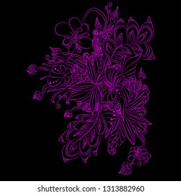 Psychedelic pattern. For meditation, soothing, twisting elements. Doodle drawn by hand