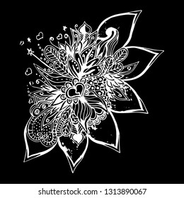 Psychedelic pattern. For meditation, soothing, twisting elements. Doodle drawn by hand