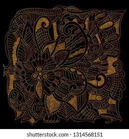 Psychedelic pattern. For meditation, soothing, twisting elements. Doodle drawn by hand