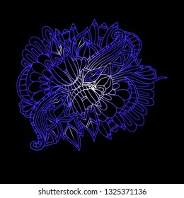 Psychedelic pattern. For meditation, soothing, twisting elements. Doodle drawn by hand